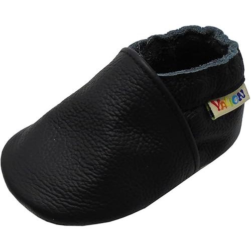 YALION Soft Leather Baby Shoes Moccasins Slip-on Boys Girls Slippers with Elastic Ankle, Anti-Slip First Walking Crib Shoes for Infant Toddlers