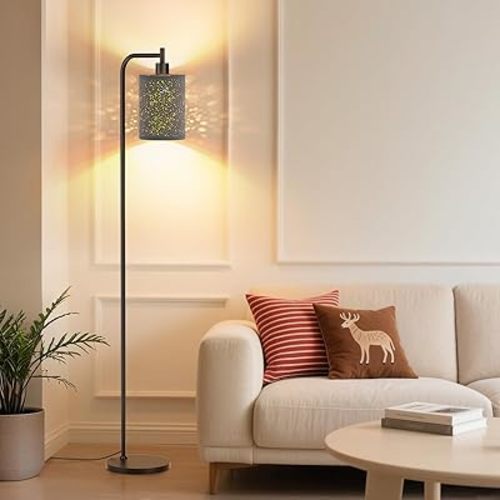 SIBRILLE Floor Lamp with Linen Shade, Dimmable Tall Standing Lamp with Remote Control & 3 Color Temperatures, Modern Floor Lamps for Living Room Bedroom Office Corner, 9W LED Bulb Included
