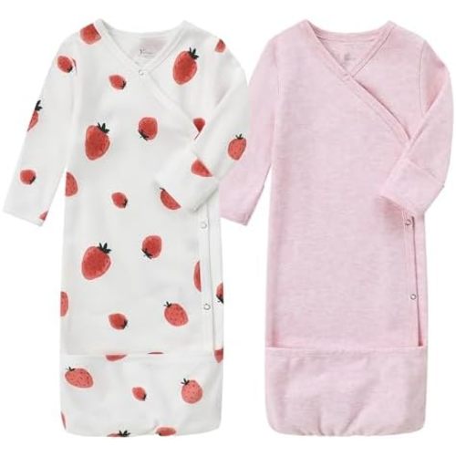 O2 BABY 100% Organic Cotton Kimono Gown with Mittens & Fold-Over Pouch