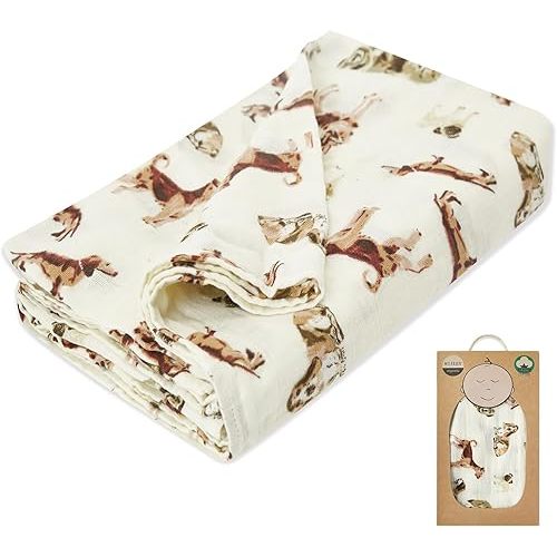 Milkbarn Muslin Swaddling Blanket, Organic Cotton Nursery Blankets, Soft Receiving Blankets for Newborn Baby Toddler, Perfect Baby Shower Present,Natural Dog