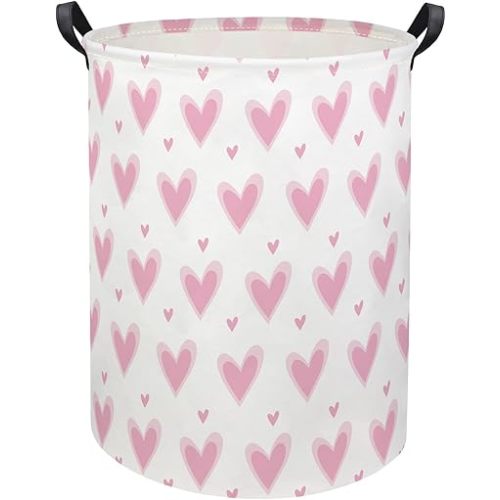 HIYAGON Baby Laundry Basket Baby Hamper for Nursery Girl Kids Butterfly Hamper Cute Kids Toys Storage Bin Organizer Butterfly Room Decor for Home(Pink Hearts)