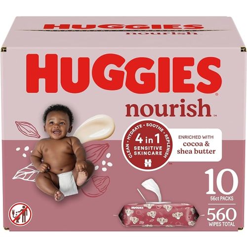 Huggies Nourish Scented Baby Wipes, 10 Push Button Packs (560 Wipes Total) - 56 Count (Pack of 10)