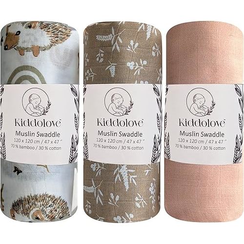 Muslin Swaddle Blankets for Newborn – 3 Pack Large 47"x47" Receiving Blankets – Soft, Breathable & Gentle – Unisex Pastel