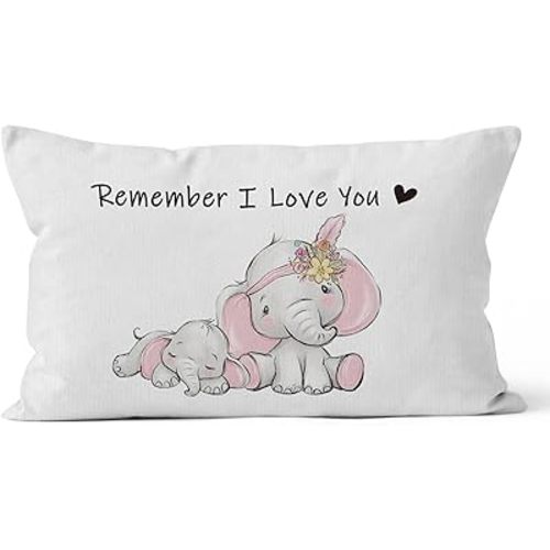 HIWX Cute Elephant Remember I Love You Decorative Pillowcase Throw Pillow Cover, Sweet Elephant Family Baby for Sofa Bed Room Home Nursery Decor 12 x 20 Inch Pillow Case