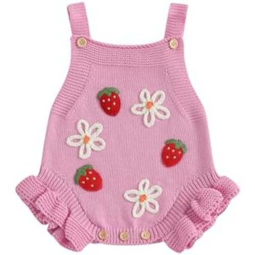 Newborn Infant Baby Girl Clothes Strawberry Embroidery Sleeveless Knit Ruffle Romper Sweater Overalls Bodysuit