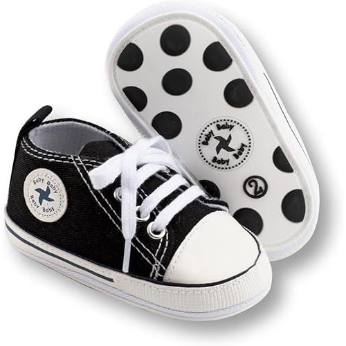 Unisex Baby Girls Boys Shoes Infant Soft Sole Canvas Newborn First Walkers High Top Anti-Slip Sneakers - 6-12 Months Infant