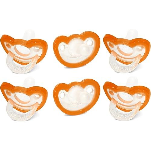 RaZbaby Jollypop Pacifier for Newborns & Up, USA Made, Natural Shaped Orthodontic Binky, Lovingly Shared in NICUs & Hospitals Worldwide, Medical-Grade 100% BPA-Free - 0-3 Months, 6 Pack - Orange
