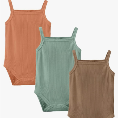 OPAWO Onsies for Baby Girls' Bodysuits 3 Pack Neutral Baby Clothes Spaghetti Strap & Long Sleeve Fall Baby Undershirt 0-2T
