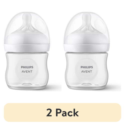 (2 pack) Philips Avent Natural Baby Bottle with Natural Response Nipple, Clear, 4oz, 1pk, SCY900/91