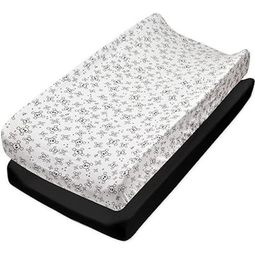 HonestBaby unisex baby Organic Cotton Changing Pad Covers (Set of Two) Winter Accessory Set, Tossed Skulls/Black, One Size US