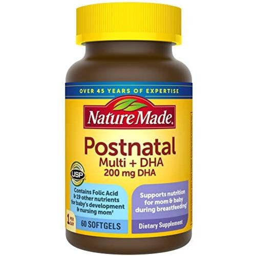 Nature Made Postnatal Multivitamin + DHA 200 mg, 60 Softgels, to Support Nursing Moms & Babies During Breastfeeding, Postnatal Vitamins & Nutrients Include Iron, Vitamin D3, Calcium, Iodine and More