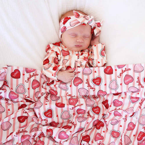 Sweet Like Candy Personalized Swaddle Blanket | Pink