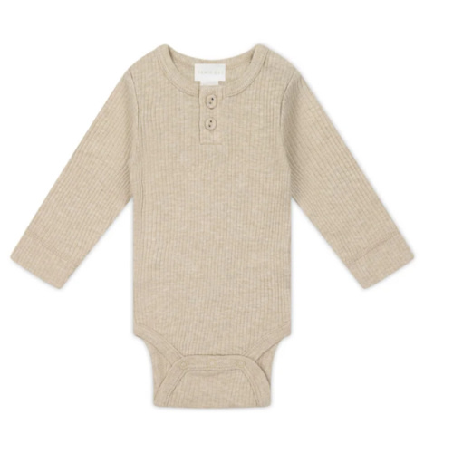 Organic Cotton Modal Long Sleeve Bodysuit - Biscuit Marle