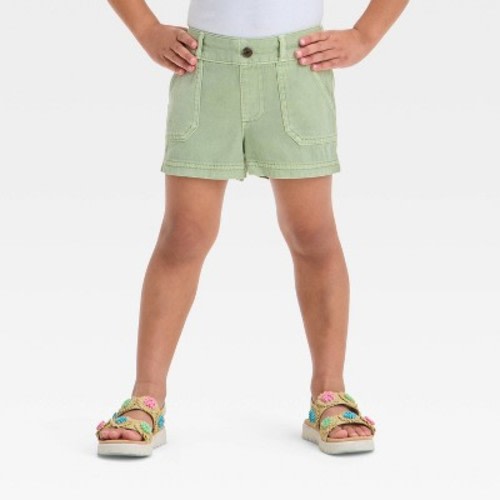 Toddler Girls' Twill Shorts - Cat & Jack™ Light Olive 12M: Cotton-Rayon Blend, Midweight, Pull-On Style