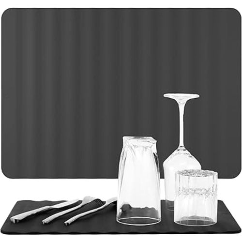 Li&Zhao Dish Drying Mats for Kitchen Counter - 16.6" x 11.8" Dish Mat Drying Kitchen Mat Silicone Drying Mat Kitchen Drying Mat Silicone Mats Dish Rack Mat Dish Drainer Mat(Black)
