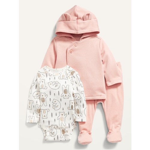 Unisex Bear Critter Hoodie, Footed Pants & Bodysuit 3-Piece Set for Baby