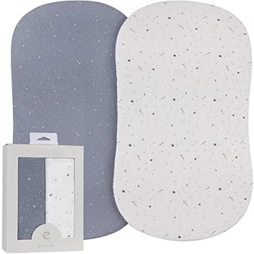 Ely’s & Co. Bassinet Sheets, Baby Boy Fitted Bassinet Mattress Sheet Set - 2 Pack, 100% Jersey Knit Cotton, fits Oval, Hourglass and Rectangle Bassinet Mattress, Celestial Blue Collection, 32”x16”x3”