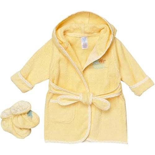 Spasilk Hooded Terry Bathrobe with Booties, Ideal Baby Bath Essentials, Cotton, Yellow Ark, One Size