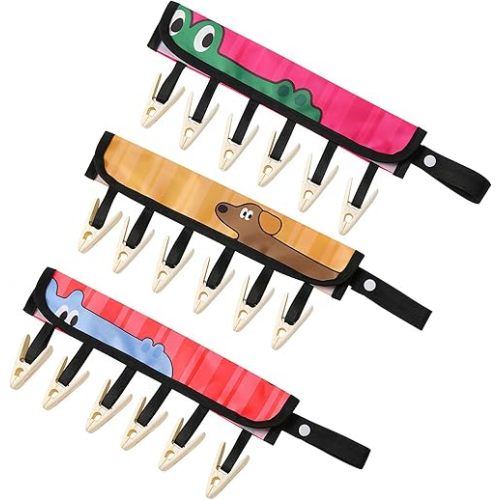 TamBee Travel Hanger Clips, Cruise Ship Essentials Portable Folding Clothes Hanger Clips Towel Drying Rack Sock Dock Swimsuit Drying Rack Hanger with 6 Clips Pack of 3 (Animals)