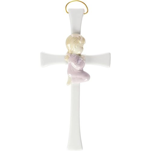 Cosmos R8002B Fine Porcelain Pink Praying Girl on Cross Figurine, 8-Inch