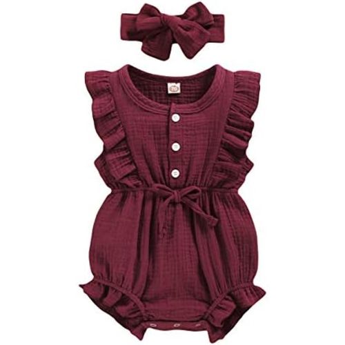 YOUNGER TREE Toddler Baby Girl Ruffled Sleeveless Romper Casual Summer Jumpsuit Cotton Linen Clothes