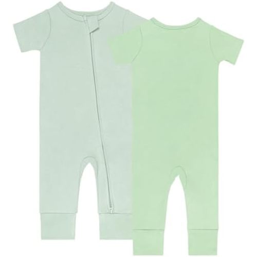 GUISBY Footless Short Sleeve Baby Pajamas with Zipper Cotton Infant Sleepwear