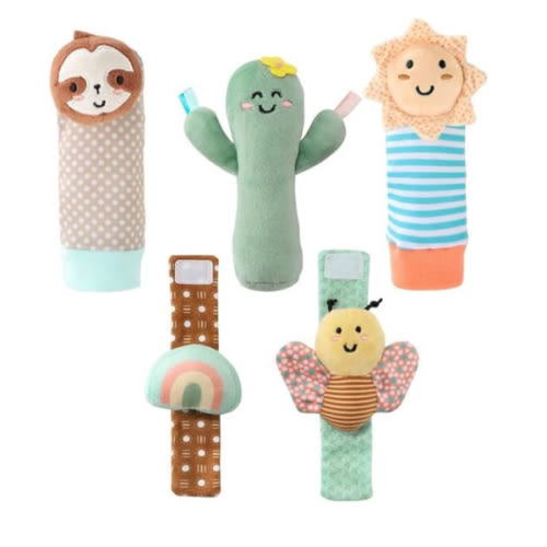 The Peanutshell Sock Rattles Set of 5 - Girl Boy Rattle Socks, Baby Toys 0-6-12 Month, Animal Newborn High Contrast Baby, Infant, New Born Toys 0-3 0-6 Months Old Babies - Boho