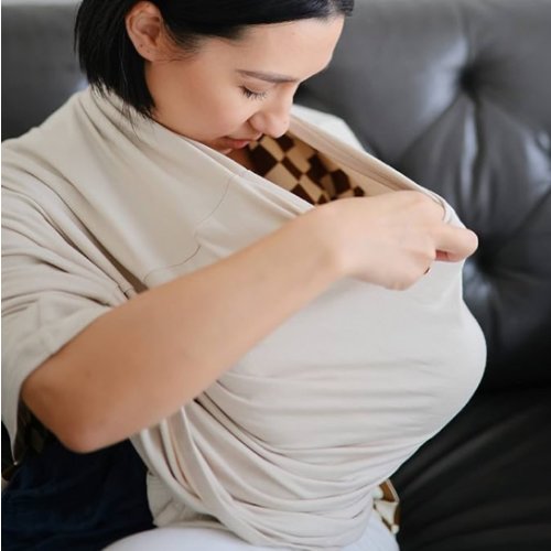 mushie Baby Car Seat Canopy Cover | Breathable & Stretchy Multi Use Cover for Breastfeeding, Nursing, High Chair, Shopping Cart, Strollers (Fog)