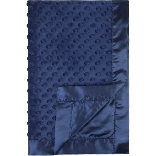 Pro Goleem Baby Soft Minky Dot Blanket with Silky Satin Backing Baby Gifts for Boys and Girls (Navy Blue, 30’’ x 40’’)