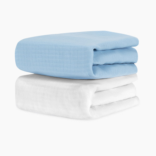 Newton Baby 2-Pack Crib Sheets - Sky Blue + Solid White