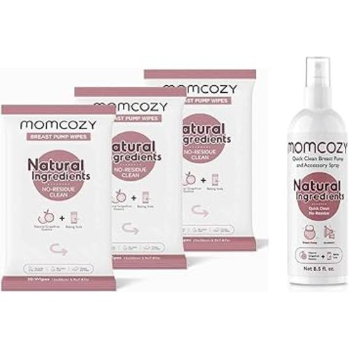 Momcozy Natural Breast Pump Wipes & Momcozy Breast Pump Cleaner Spray