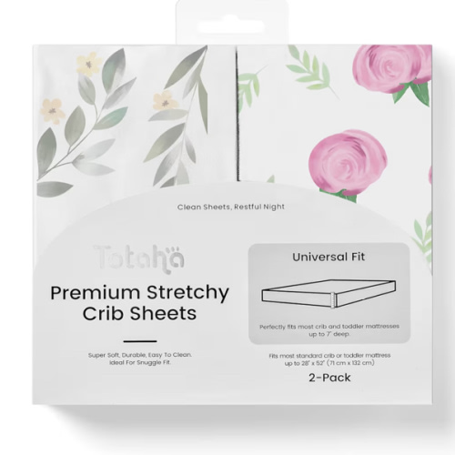 Amazon.com : TotAha Premium Stretchy Crib Sheets (2-Pack)-Hypoallergenic, Silky Comfort, Buttery Soft, Calming Effect, All-Season Jersey-Knit Sheets, 9'' Extra Deep Pocket (Pink Buds & Green Leaves) : Baby
