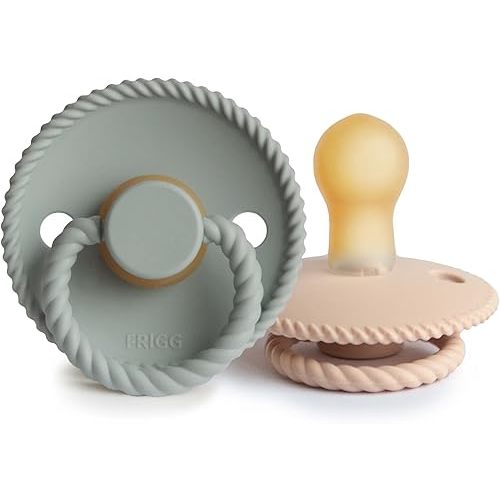 FRIGG Rope Natural Rubber Baby Pacifier | Made in Denmark | BPA-Free (Sage/Croissant, 0-6 Months)