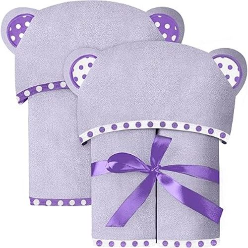 Set of 2 Hooded Baby Towels – Purple – Luxurious, Large and Super Absorbent – 30 x 30 Inch – Soft and Suitable for Infants, Toddlers and Kids – 400 GSM