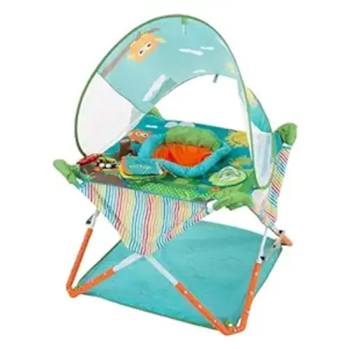 Ingenuity by Summer, Pop 'N Jump Portable Baby Activity Center, Indoor Outdoor Use, Lightweight, Carrying Bag, Canopy, 6-12 months (Animals)