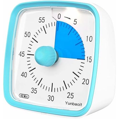 Yunbaoit Visual Timer with Night Light, 60-Minute Countdown Timer for Kids and Adults, Silent Classroom Timer, Time Management Tool for Home, School, or Work (Light Blue)