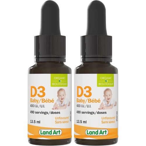 Certified Organic Vitamin D3 Drops - For Baby - 400 IU per drop - 490 servings - Development and maintenance of bones and teeth - GMO free - Gluten free - Made in Canada - 13.5 ml (Pack of 2)