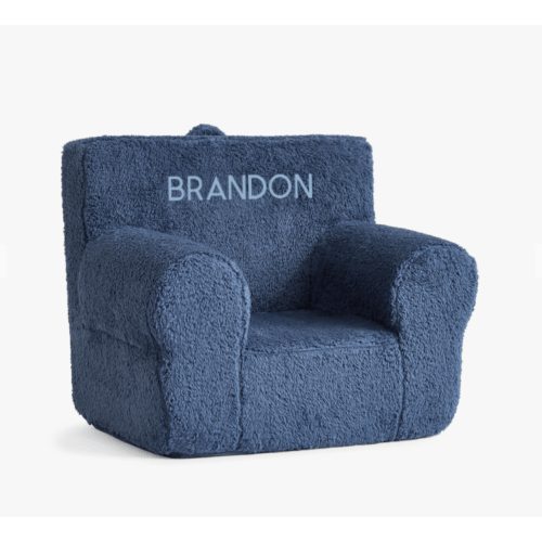 Anywhere Chair®, Cozy Sherpa- Color: Indigo. Design Template: Ikaros [Style P37]. Text: "BRANDON", Cameron Blue (HJ)
