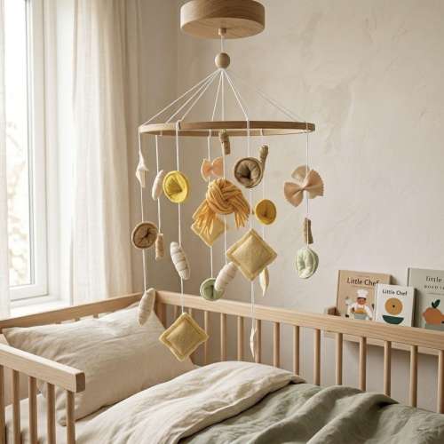 Italian Food Baby Mobile, Felt Pasta Shapes (Ravioli, Fusilli, Farfalle)