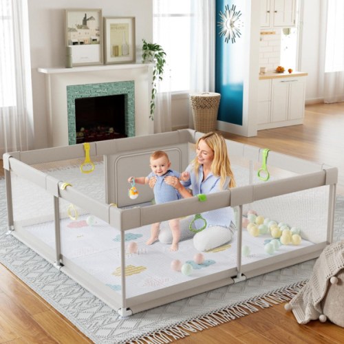 Baby Playpen with Mat, 59x59inch Playpen for Babies and Toddlers, Kids Play Pen, Extra Large Baby Playpen,Baby Fence,Big Playpen for Infants with Gate,Playard for Baby
