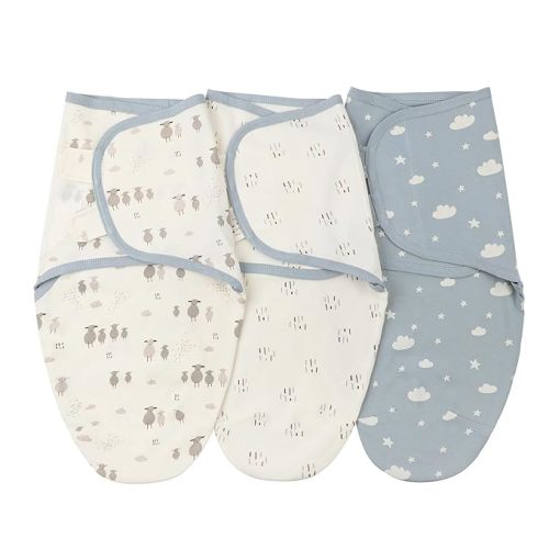 insular Baby Swaddle Wrap, Swaddle Blanket for Newborn and Infant, Adjustable Swaddling Set for Boy and Girl, Soft Cotton Baby Sleep Sack 3 Pack, Sheep&Cloud, Medium(3-6 Month)
