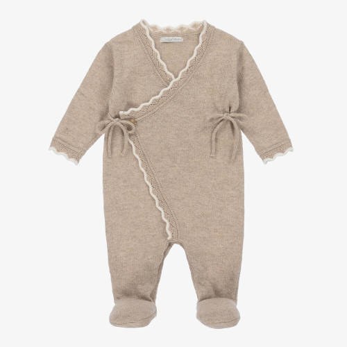 Girls Beige Wool & Cotton Babygrow - 3-6M