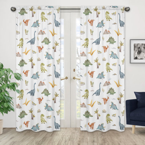 Sweet Jojo Designs Watercolor Dinosaur Dino Brushed Microfiber Semi-Sheer Rod Pocket Curtain Panels Drapes | Wayfair