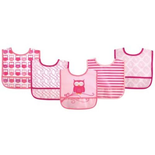 Luvable Friends Baby Girl Waterproof Peva Bibs 5pk, Pink Owl, One Size