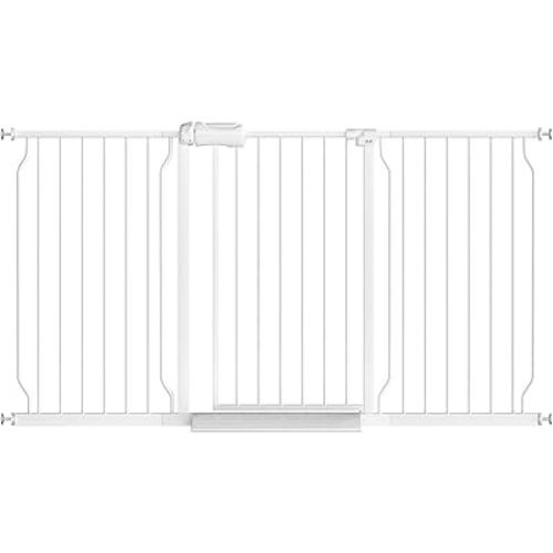 Fairy Baby Extra Wide Baby Gate for Dogs Pressure Monuted Safety Gate for Living Room, Fits 62 Inch to 67 Inch with Pressure Mounted Extention Kit, White