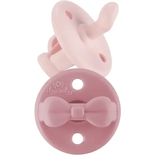Itzy Ritzy Silicone Orthodontic Pacifiers - Itzy Soother with Collapsible Handle & Two Air Holes for Added Safety, Baby Pacifiers for Ages 0 - 6 Months (Ballet Slipper & Primrose)