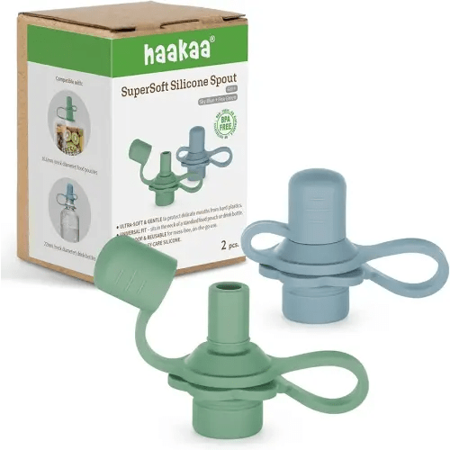 haakaa Multi-Functional Silicone Spout,Pouch Topper No Spill,Water Bottle Topper for Toddlers,100% Food Grade Silicone,2 Pack