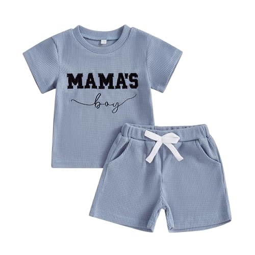 FOCUSNORM Toddler Baby Boy Summer Clothes Embroidered Waffle Short Sleeve T-Shirts Elastic Shorts Newborn Infant Boy Outfits