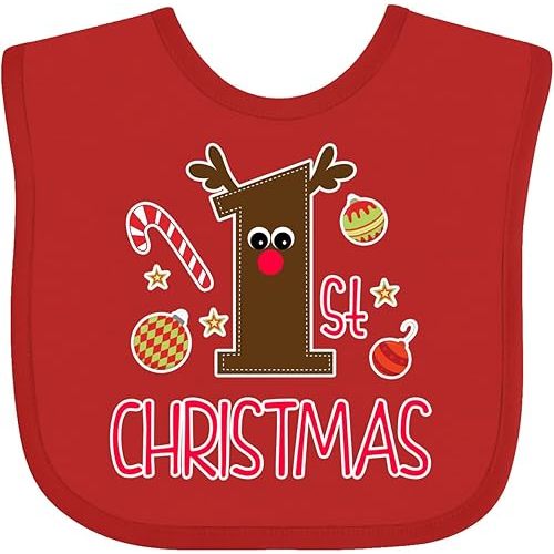 inktastic 1st Christmas Reindeer Baby Bib