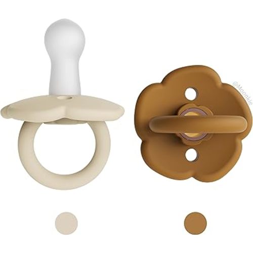 Moonkie Pacifiers Set of 2 | One-Piece Design Baby Pacifier with Large Air Holes | BPA-Free Safe Silicone Soother | 6 Months Up
